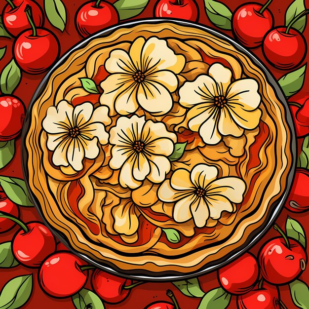 Savor the Flavor Delicious Cartoon Apple Pie with Bold Black Outlines