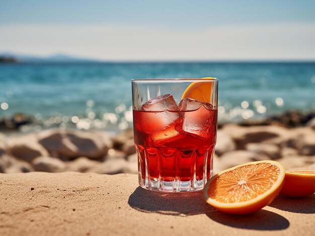 Foto assaporate un cocktail negroni in un paradiso sulla spiaggia