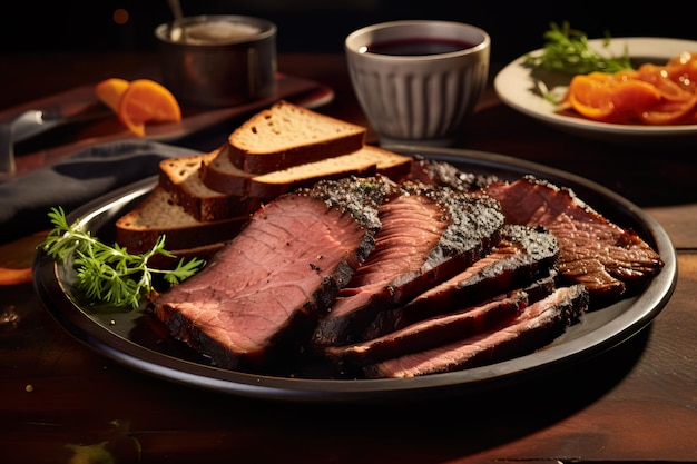 Savor the smoky goodness of sliced smoked brisket A tender and flavorful delight that satisfies any palate