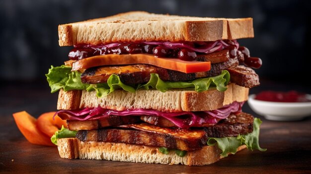 Photo savor a vegan sandwich with generous filling