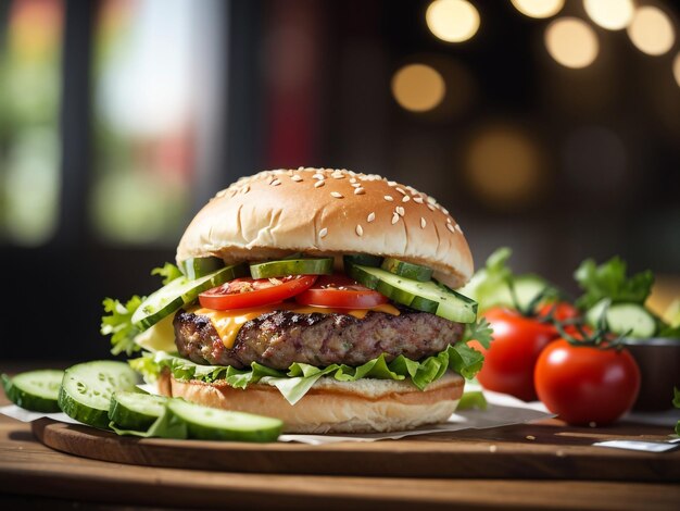 Photo savoring the juicy delight closeup of a delectable burger with tasty cutlet slice