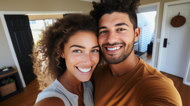 Photo savoring the milestone joyful couple embraces their new home capturing the moment with a delightful