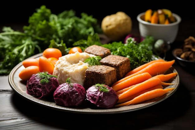 Photo savoring the passover celebration traditional gefilte fish with carrots lettuce and horseradish