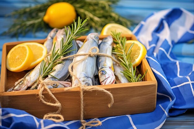 Photo savoring the sea sundried smelt in a paper package with marine decor