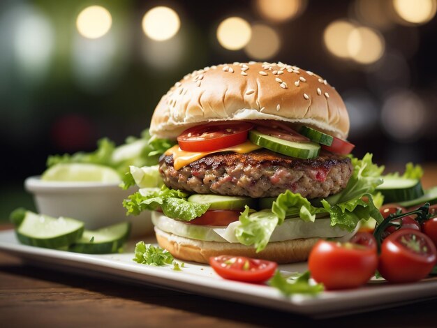 写真 美味しいカトレットスライスで美味しいハンバーガーを近距離で味わう