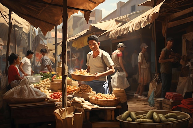 Наслаждаясь традициями, знакомясь с продавцами тапиоки Pao de Queijo и Empada на оживленном рынке Меркадо