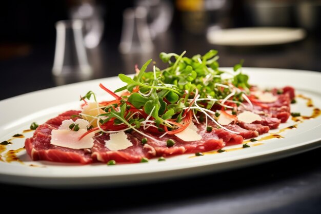 Foto carpaccio salato di carne di manzo generato da ai