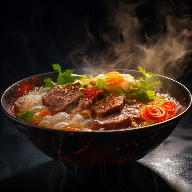 Photo savory beef noodle bowl