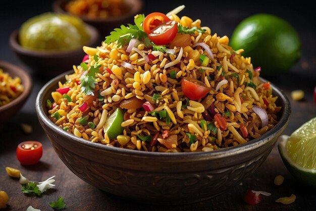 Foto savory bhel puri con un pizzico di dolce tamarindo