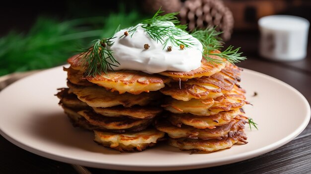 Savory buckwheat potato pancakes with sour cream