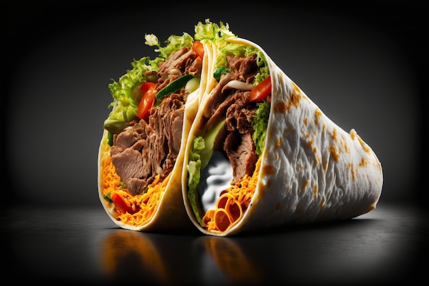 Savory Burrito Wraps with Beef and Veggies on Black Background