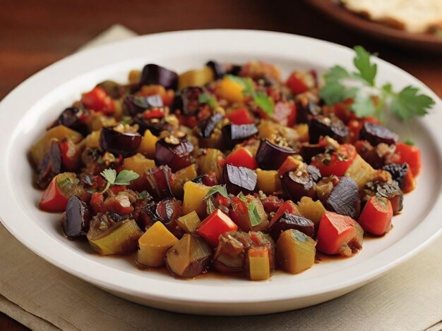 Foto un saporito aperitivo di caponata perfetto per intrattenere