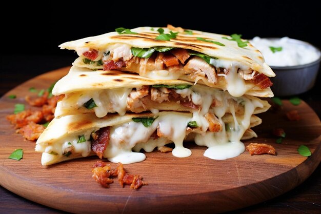 Foto quesadilla salata di pollo e pancetta