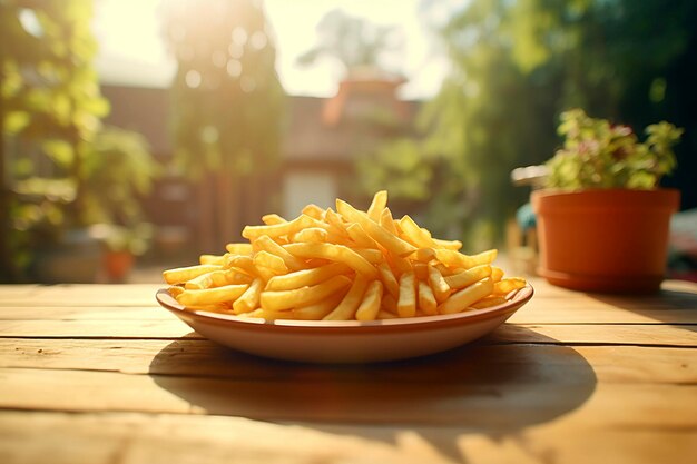 Photo a savory composition of rusticstyle golden french fries perfectly crispy and tempting