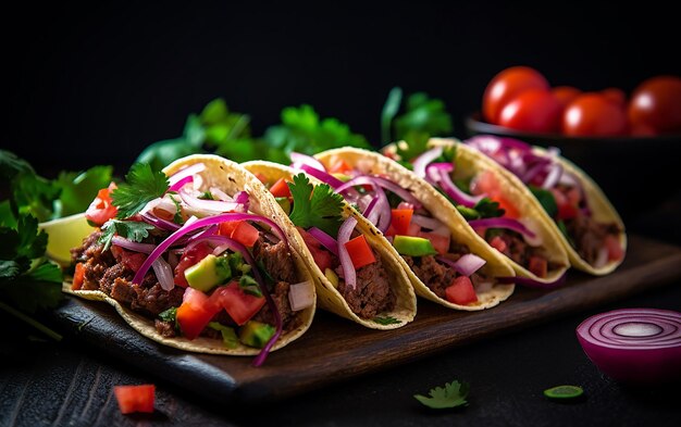 Savory Delight Authentic Mexican Tacos with Meat Vegetables and Red Onion