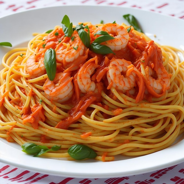Вкусные макаронные спагетти с сочными креветками и ароматным соусом AIGenerated