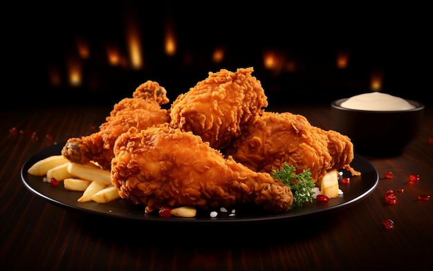 바삭한 닭 허벅지살을 즐기는 맛있는 KFC 바삭한 치킨 식사 생성 AI