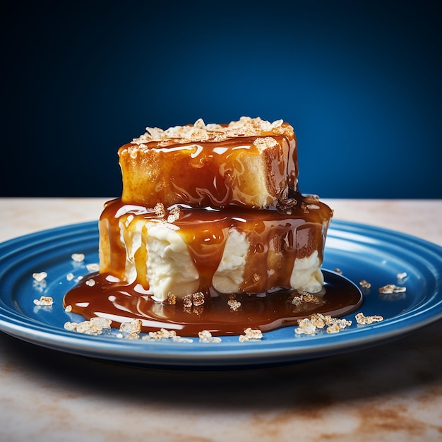 Savory Dessert with Caramel on a Plate