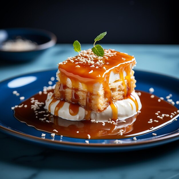 Savory Dessert with Caramel on a Plate