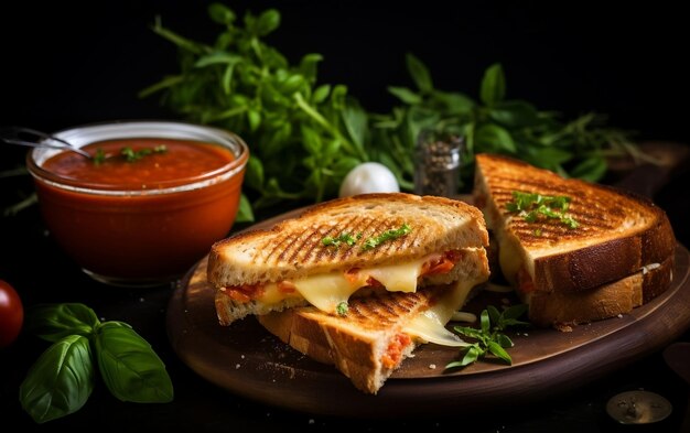 Savory Grilled Cheese and Tomato Soup Delight Generative AI