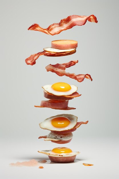 Photo savory harmony balanced composition of fried egg sausage and bacon