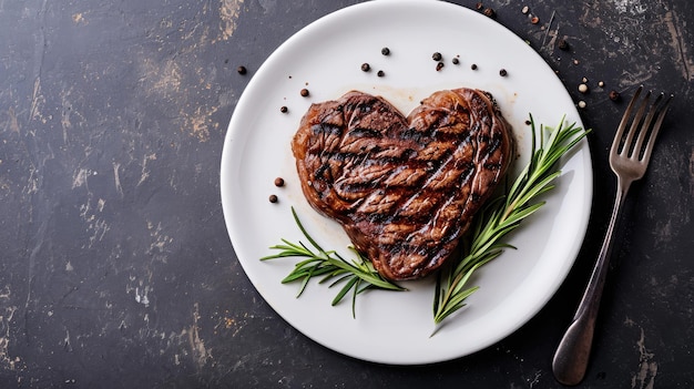 Foto una gustosa bistecca di manzo alla griglia a forma di cuore