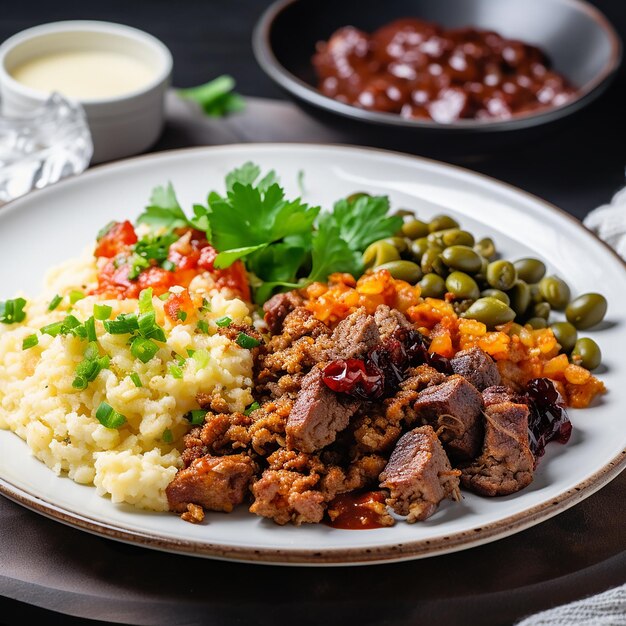 Photo savory medley couscous with ham cheese and vegetables