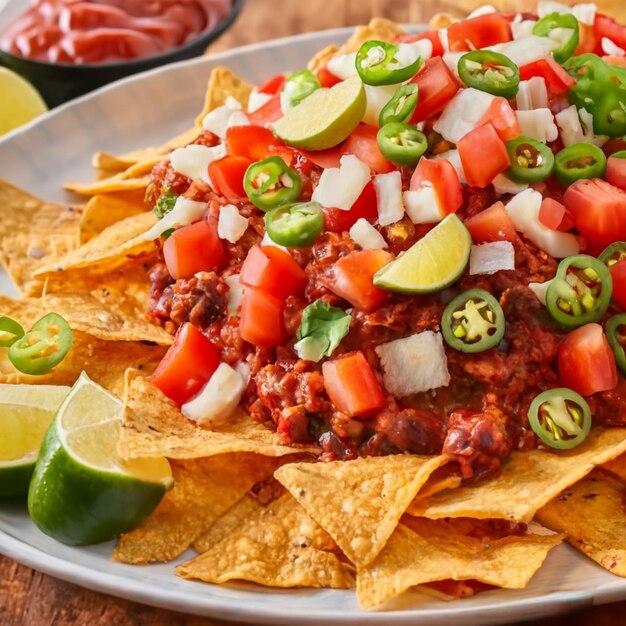 Savory Mexican Dish Nachos Served with a Variety of Toppings