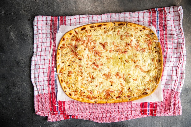 savory pie Flammkuchen bacon onion sour cream delicious pastries fresh meal food snack