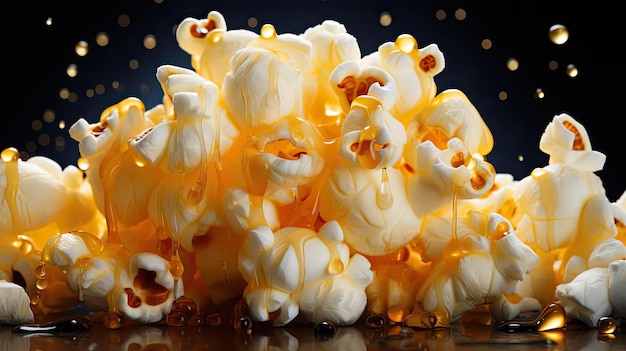 Foto popcorn salato e croccante con uno sfondo sfocato e cinematografico