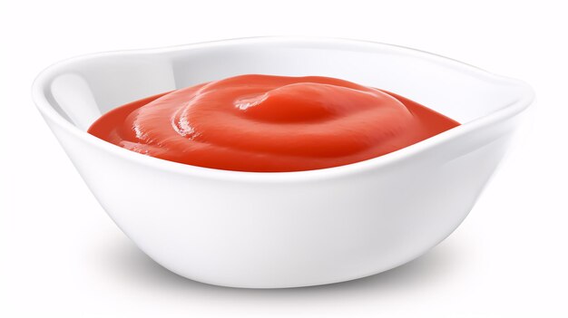 A savory selection of ketchup in a pristine bowl isolated on a stark white surface