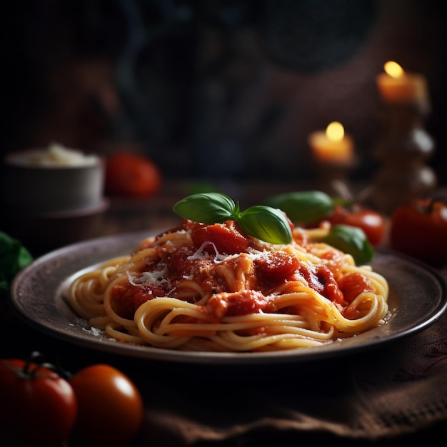 Foto barrette di spaghetti salate un delizioso piatto da pranzo con pomodori e salsa