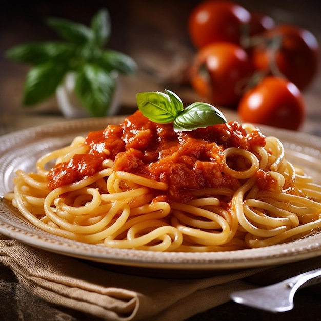 Foto barrette di spaghetti salate un delizioso piatto da pranzo con pomodori e salsa