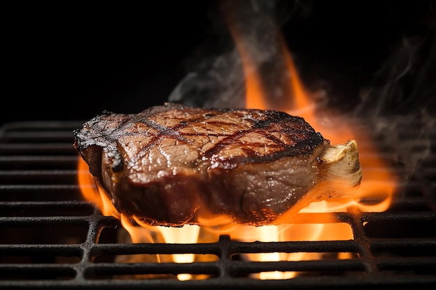 Savory Steak Grilling with Intense Fire Tongues