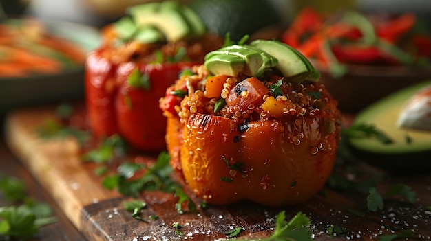 Savory Stuffed Bell Peppers on Wooden Board