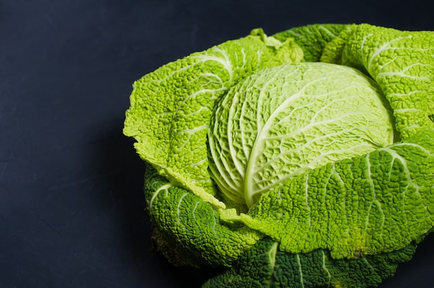 Savoy cabbage. Dark background