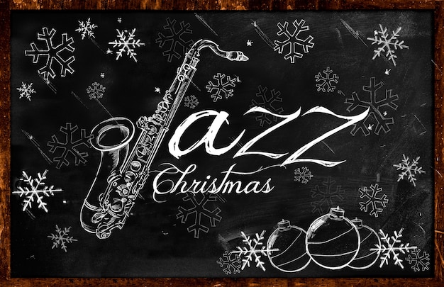 Saxofoon Jazz kerstschets op schoolbord