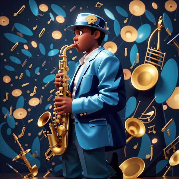 Saxofoon met muzieknoten Cartoon Vector Icon Illustratie Muziekinstrument Icon Concept Geïsoleerde Premium Vector