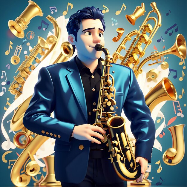 Saxofoon met muzieknoten Cartoon Vector Icon Illustratie Muziekinstrument Icon Concept Geïsoleerde Premium Vector