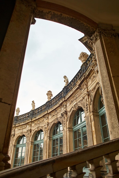 Saxon architecture in Dresden Saxon Palace Zwinger Facade of the building decorated with columns