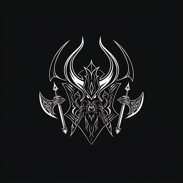 Saxon Warrior Emblem Logo met Battle Axes en Dragon Motifs T-shirt Tattoo Ink Outline CNC Design