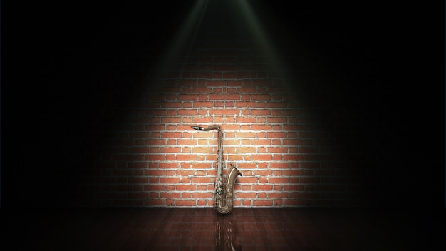 saxophone in an empty room 3d rendering