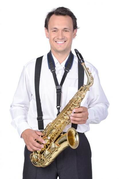 Saxophone player in white shirt