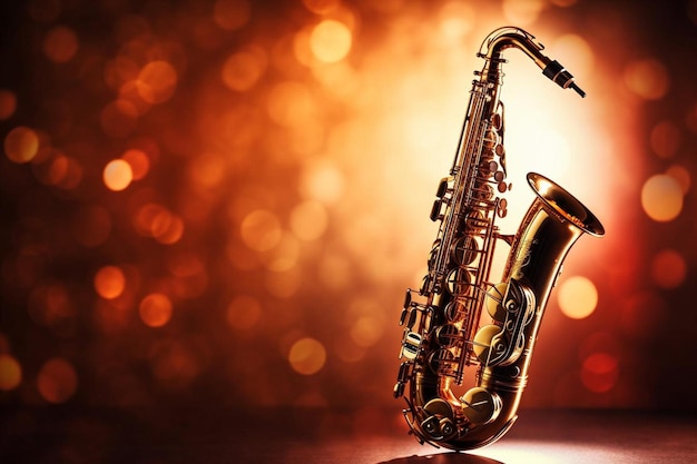 Photo a saxophone on a table with a gold background