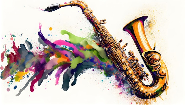 Photo saxophone in watercolor style by generative ai