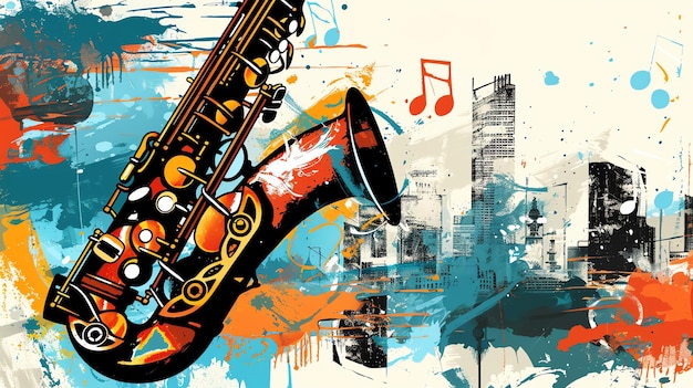 Saxophone with abstract background