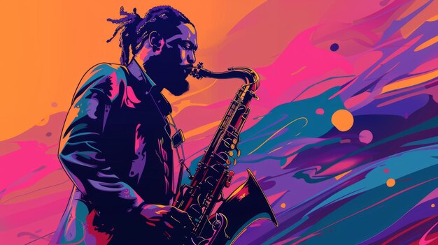 Saxophonist playing jazz music instrument