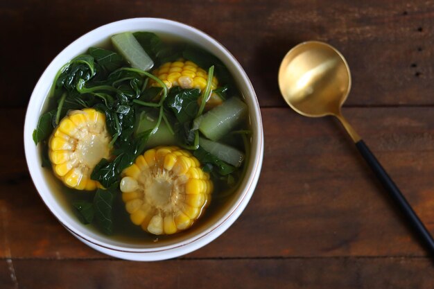 Sayur Bening Bayam Spinach Clear Vegetable Indonesian food of spinach spinach soup with corn