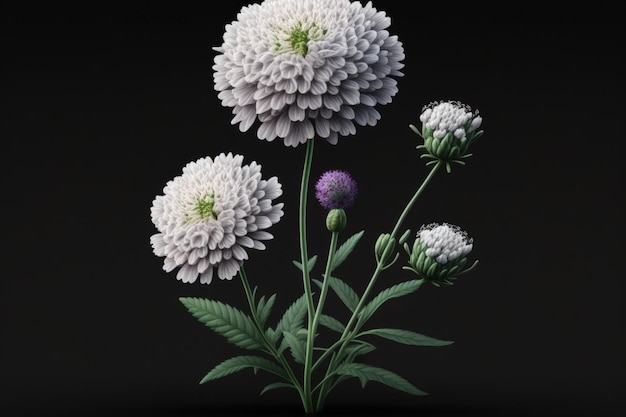 마케도니아 고유종인 Scabious Mars Midget이 꽃을 피우고 있습니다.