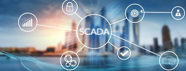 SCADA and icons on virtual screen